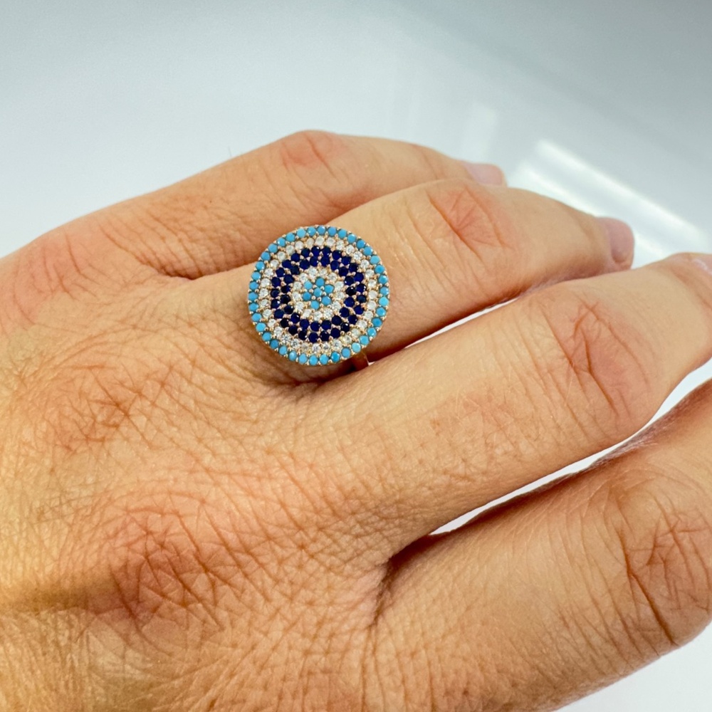 Adjustable Silver Evil Eye Ring With Crystals - image 4